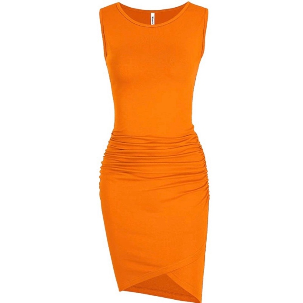 Sleeveless Ruched Bodycon Slant Cut TShirt Dress